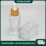 PE28 - Chai thủy tinh nhỏ giọt trong suốt nắp mạ vàng dùng chiết serum, tinh dầu, mỹ phẩm các loại 3ml 5ml 7ml 10ml 20ml PE28