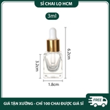 PE28 - Chai thủy tinh nhỏ giọt trong suốt nắp mạ vàng dùng chiết serum, tinh dầu, mỹ phẩm các loại 3ml 5ml 7ml 10ml 20ml PE28