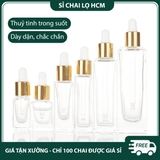 PE28 - Chai thủy tinh nhỏ giọt trong suốt nắp mạ vàng dùng chiết serum, tinh dầu, mỹ phẩm các loại 3ml 5ml 7ml 10ml 20ml PE28