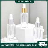 PE28 - Chai thủy tinh nhỏ giọt trong suốt nắp mạ vàng dùng chiết serum, tinh dầu, mỹ phẩm các loại 3ml 5ml 7ml 10ml 20ml PE28