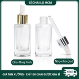 PE28 - Chai thủy tinh nhỏ giọt trong suốt nắp mạ vàng dùng chiết serum, tinh dầu, mỹ phẩm các loại 3ml 5ml 7ml 10ml 20ml PE28