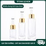 PE28 - Chai thủy tinh nhỏ giọt trong suốt nắp mạ vàng dùng chiết serum, tinh dầu, mỹ phẩm các loại 3ml 5ml 7ml 10ml 20ml PE28