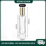 PE29 - Chai thủy tinh xịt phun sương thân vuông chiết nước hoa, mỹ phẩm 30ml nắp mạ vàng/ bạc, nắp nhựa PE29