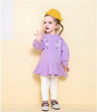 Bộ áo váy nỉ da cá thêu hoa quần leg bé gái MM. HA1767