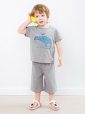 Bộ xuất Hàn cotton áo in hình cá voi xanh + quần sớ. HA0489