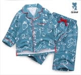Bộ + quần lẻ + áo lẻ pyjama xanh cam bé trai bé gái Jelis. HA2856