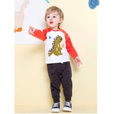 Quần nỉ da cá mềm bo gấu bé trai họa tiết khủng long MM. HA0723