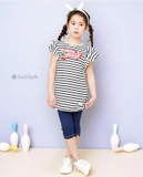Áo váy kẻ tay cánh tiên bèo Cherry bomb bé gái Andi. HA3281