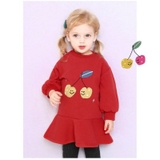 Váy nỉ lót lông bé gái in hình cherry MM. HA1782 (2 màu)