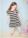 Váy cotton kẻ đen trắng logo gấu nâu bé gái Jelis. HA5157