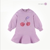 Váy nỉ lót lông bé gái in hình cherry MM. HA1782 (2 màu)