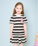 Váy cotton kẻ đen trắng logo gấu nâu bé gái Jelis. HA5157