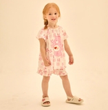 Bộ cotton áo váy họa tiết gấu Love bé gái Care. HA1364