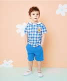 Quần cotton trơn xanh tag 3 màu bé trai Hej. HA2868