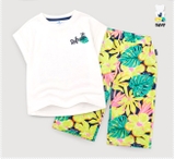 Bộ áo cotton xước refresh quần thun hoa bé trai bé gái Jelis. HA0491