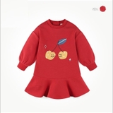 Váy nỉ lót lông bé gái in hình cherry MM. HA1782 (2 màu)