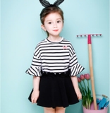 Áo cotton kẻ nơ ngực bé gái Jelis. HA0842