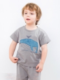 Bộ xuất Hàn cotton áo in hình cá voi xanh + quần sớ. HA0489
