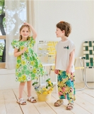 Bộ áo cotton xước refresh quần thun hoa bé trai bé gái Jelis. HA0491
