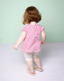 Áo cotton cổ nơ kẻ hồng bé gái Moli. HA3230