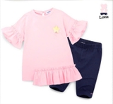 Bộ cotton áo váy phối bèo ngực đính ngôi sao bé gái Jelis. HA2274