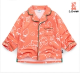 Bộ + quần lẻ + áo lẻ pyjama xanh cam bé trai bé gái Jelis. HA2856