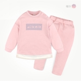 Bộ nỉ lông chữ phối gấu áo trắng. HA0100 (2 màu)