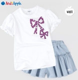 Bộ cotton in nơ quần giả váy bèo bé gái Andi. HA5092