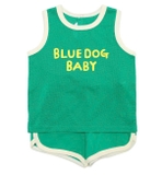 Bộ ba lỗ áo vải thoáng quần viền thể thao bé trai bé gái Cún xanh baby. HA3488