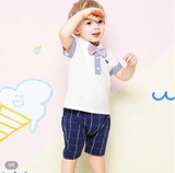 Bộ áo có cổ logo cá voi quần kẻ bé trai MM. HA1130 (một số thiếu nơ)