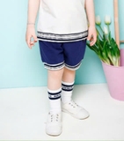 Quần short cotton phối gấu kẻ bé trai bé gái Jelis. HA3284