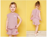Bộ cotton bèo chéo lưng nơ ngực bé gái Jelis. HA3347