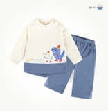 Bộ thun cotton phối màu khủng long đi bộ quần ống sớ bé trai bé gái MM. HA4059