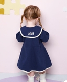 Váy nỉ da cá cổ thủy thủ lé viền 2 hàng cúc bé gái MM. HA4145