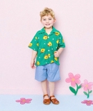 Áo cotton hè cổ sơ mi họa tiết gấu xù bé trai Hej. HA0388