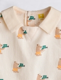 Áo cotton mềm có cổ họa tiết gấu bé trai bé gái Mmln. HA4671 (áo form nhỏ nêncân nhắc tăng size)