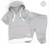 Bộ cotton áo mũ phối gấu bé trai bé gái Andi. HA2292