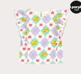 Áo cotton bèo dọc tay cánh tiên thỏ caro bé gái Hej. HA0907