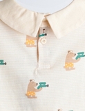 Áo cotton mềm có cổ họa tiết gấu bé trai bé gái Mmln. HA4671 (áo form nhỏ nêncân nhắc tăng size)