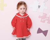 Váy nỉ da cá cổ thủy thủ lé viền 2 hàng cúc bé gái MM. HA4145