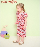 Bộ cotton bèo dọc quần lửng cherry tim bé gái Moli. HA0202