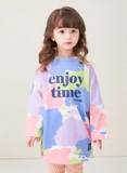 Áo váy cotton dài tay cầu vồng Enjoy time bé gái Jelis. HA2693