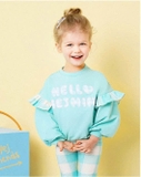 Áo nỉ da cá phối bèo vai kẻ Hello Hej bé gái. HA2529