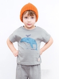 Bộ xuất Hàn cotton áo in hình cá voi xanh + quần sớ. HA0489