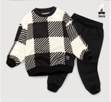 Bộ nỉ da cá ô vuông đen trắng bé trai Jelis. HA4638