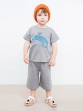 Bộ xuất Hàn cotton áo in hình cá voi xanh + quần sớ. HA0489