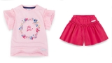 Bộ cotton áo hoa tay phối voan quần giả váy bèo điệu bé gái Jelis. HA5184