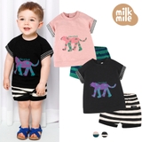 Bộ trẻ em áo in hình báo Cheetah tay phối kẻ MM. HA1069