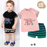 Bộ trẻ em áo in hình báo Cheetah tay phối kẻ MM. HA1069