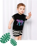 Bộ trẻ em áo in hình báo Cheetah tay phối kẻ MM. HA1069